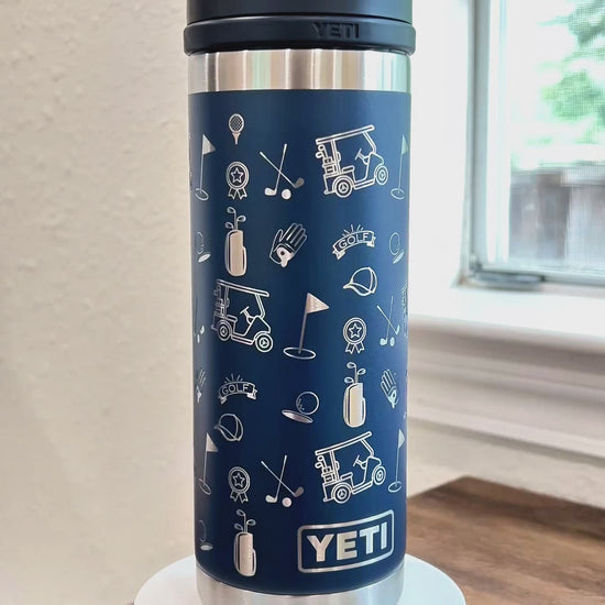 Golf Pattern Navy Yeti 18oz Rambler Laser Engraved Water Bottle