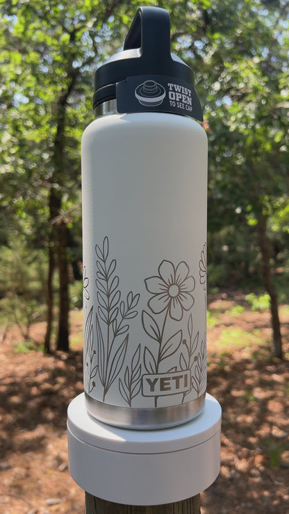 Floral Yeti 26/36 oz Chug Cap Water Bottle Custom Engraved