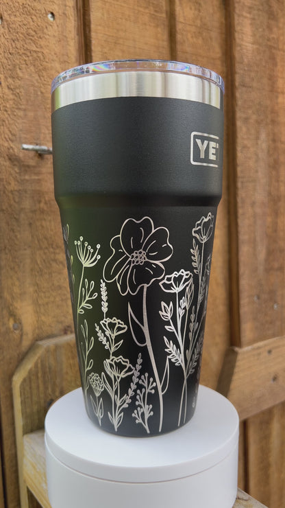 Wildflower Yeti 30oz Rambler Stackable Cup Laser Engraved
