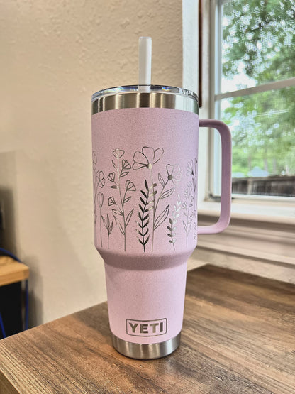 Personalized Wildflower YETI 42 oz Straw Mug Travel Engraved Tumbler