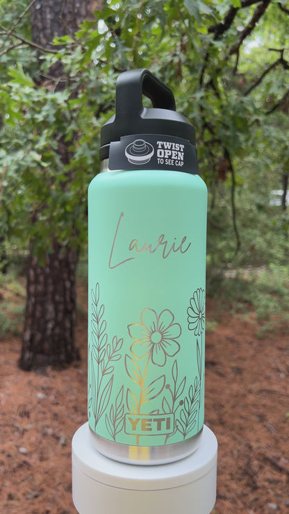 Personalized Floral Yeti 26/36 oz Chug Cap Water Bottle Custom 360 Engraved