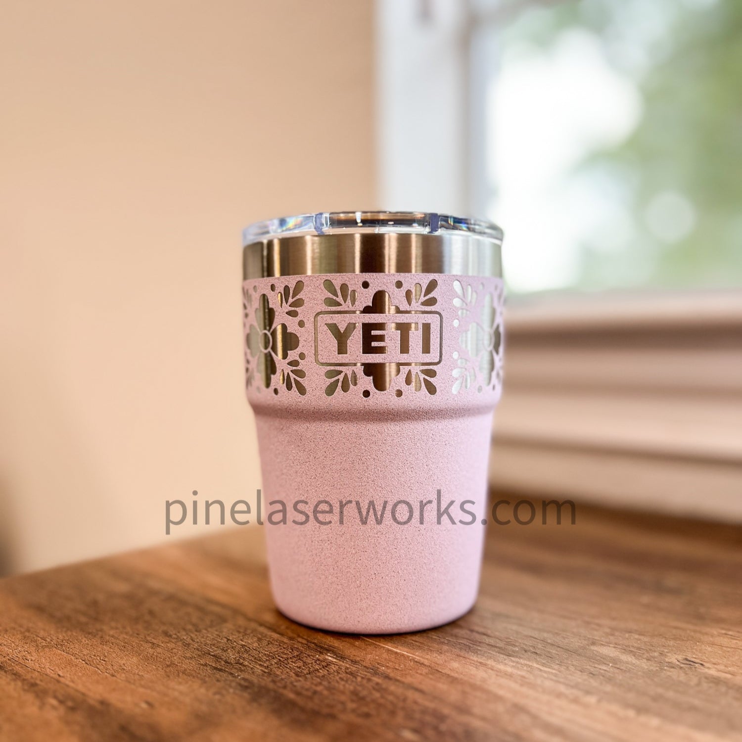 Talavera Floral Yeti 16oz Rambler Stackable Laser Engraved Cup - Pine LaserworksFloral Talavera Yeti 16oz Rambler Stackable Cup Cherry Blossom Engraved Yeti